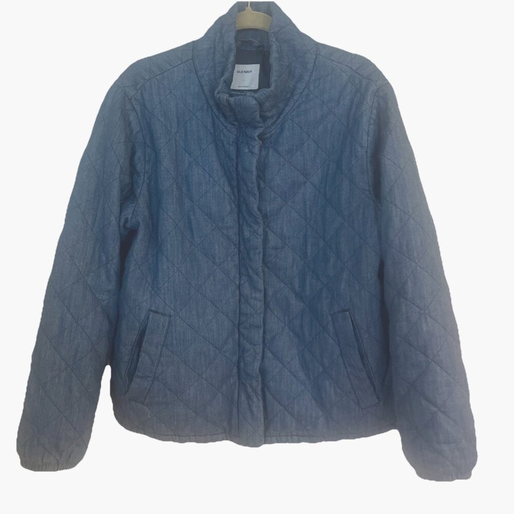 Old Navy Lightweight Diamond Quilted Chambray Puffer Jacket Mens Sz L Full Zip